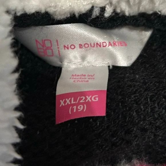 Christmas Sweater Hoodie Knit Sherpa Silver Lettering Pom Poms - Picture 10 of 14